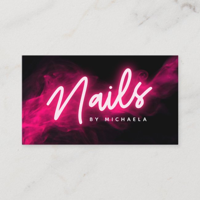 Pink Neon & Smoke Nail Salon/Technician Business Card