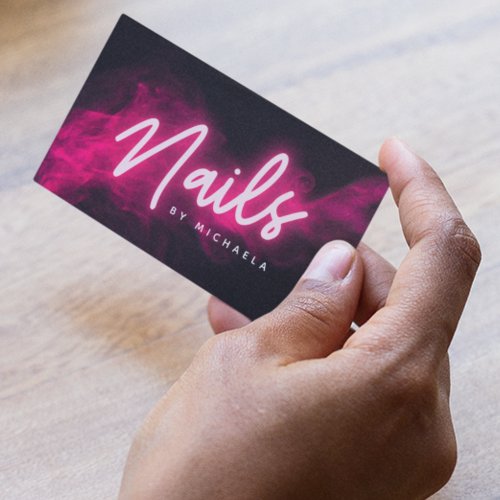 Pink Neon  Smoke Nail SalonTechnician Business Card