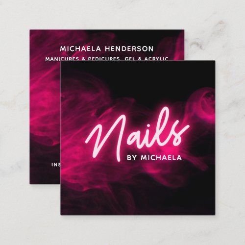 Pink Neon  Smoke Nail SalonTechnician Square Business Card