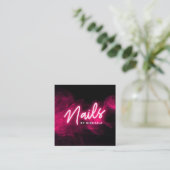 Pink Neon & Smoke Nail Salon/Technician Square Business Card (Standing Front)