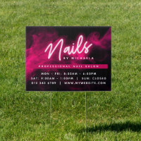 Pink Neon & Smoke Nail Salon/Technician Yard Sign