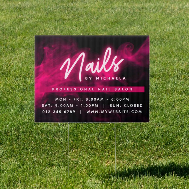 Pink Neon & Smoke Nail Salon/Technician Yard Sign (Insitu)