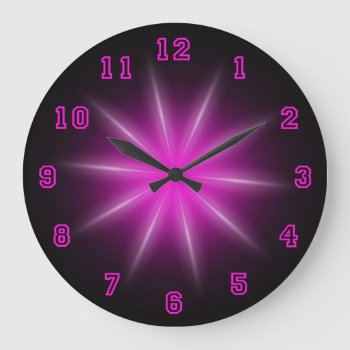 Pink Neon Star 10.75" Large Clock by arklights at Zazzle