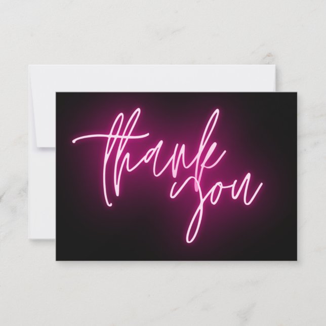 Pink Neon Thank You Trendy Card (Front)