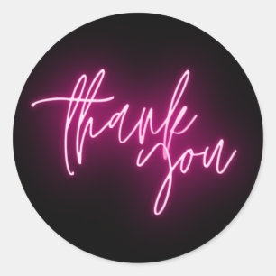 Pink Neon Thank You Trendy Classic Round Sticker
