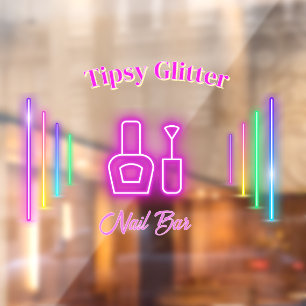 Pink Neon Trendy Glow-Inspired Nail Studio Bar Window Cling