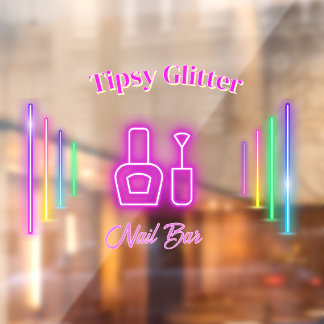 Pink Neon Trendy Glow-Inspired Nail Studio Bar Window Cling