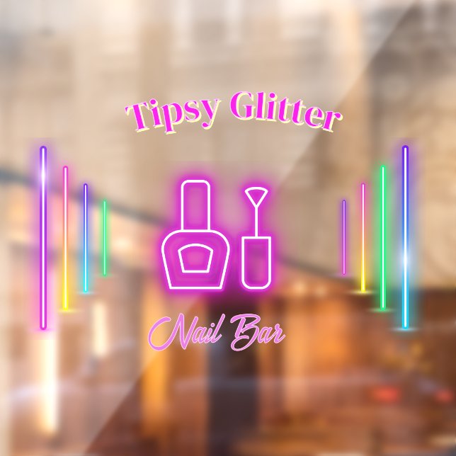 Pink Neon Trendy Glow-Inspired Nail Studio Bar  Window Cling (Sheet 2)