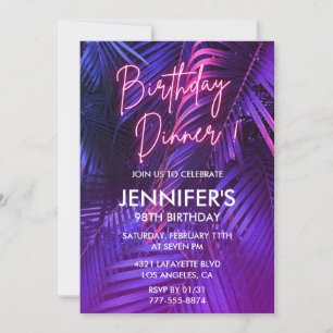 Pink Neon Tropical Dinner 98th birthday Invitation