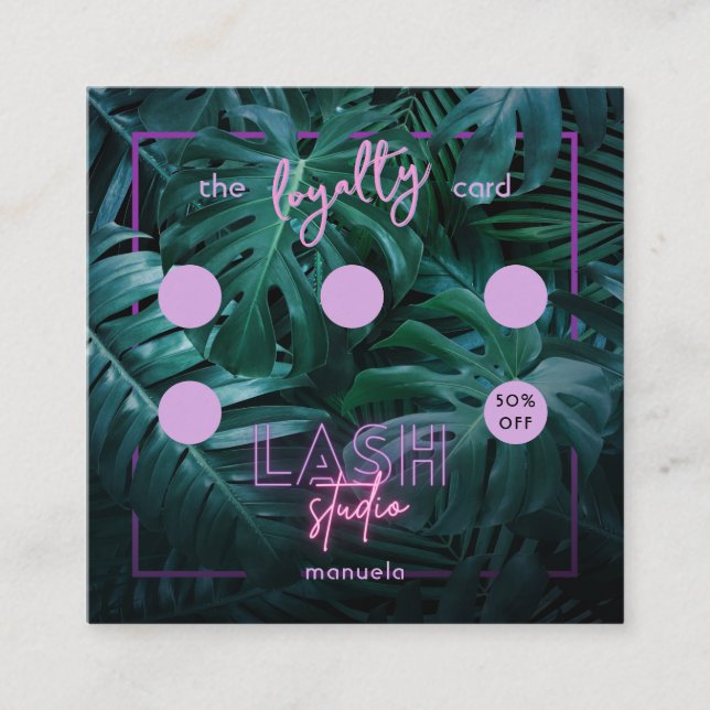 Pink Neon Tropical Lashes Business Loyalty Card (Front)