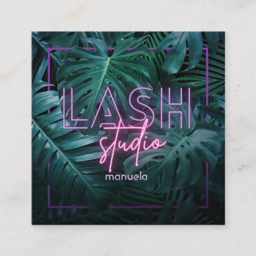 Pink Neon Tropical Lashes Business Square Business Card