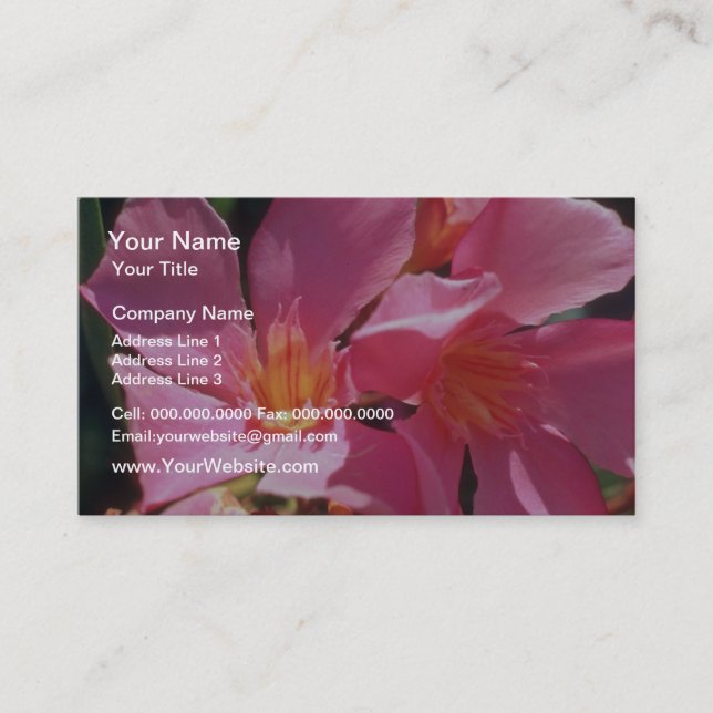 Pink Nerium Oleander flowers Business Card (Front)