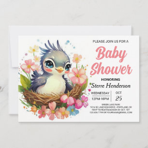 Pink Nest Elegant Bird Baby Shower Invitation