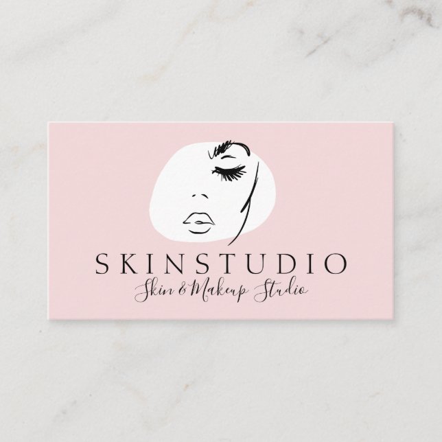 Pink Neutral Aesthetic Face Beauty Skin Business Card (Front)