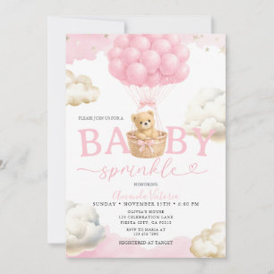 Pink Neutral Bear Cloud Balloon Baby Shower Invitation