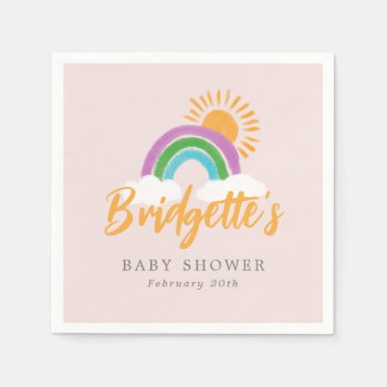Pink Neutral Boho Rainbow Baby Shower Napkins by 2BirdStone at Zazzle