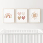 Pink Neutral Rainbow Hearts Sun Girl Nursery Wall Art Sets<br><div class="desc">Add a finishing touch to your little one's space with this set of 3 watercolor rainbow,  hearts,  and sun prints.</div>