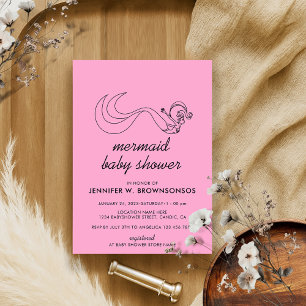 Pink Neutral Summer Fall Mermaid Baby Shower Invitation