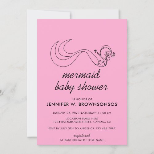 Pink Neutral Summer Fall Mermaid Baby Shower Invitation