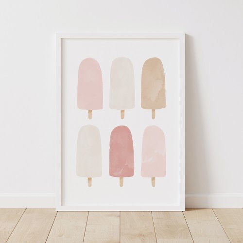 Pink Neutral Watercolor Popsicle Girls Room Poster