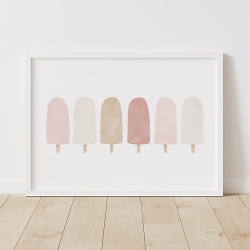 Pink Neutral Watercolor Popsicle Girls Room Poster