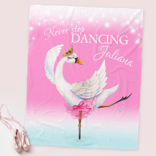 Pink never stop dancing ballerina swan custom name fleece blanket