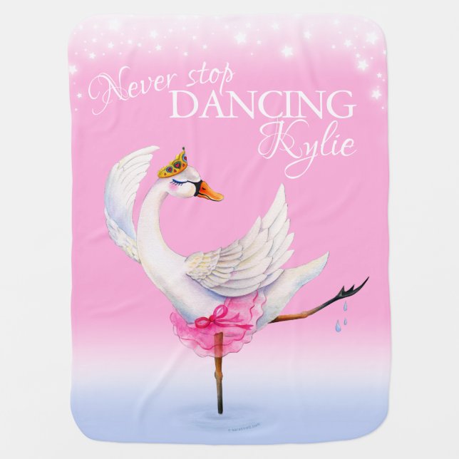 Pink never stop dancing custom ballet swan baby blanket (Front)