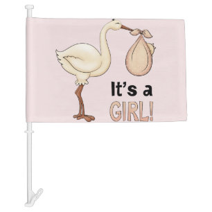 Pink New Baby Car Flag