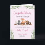 Pink New Baby Girl Personalized Congratulations  Card<br><div class="desc">New parents will love receiving this personalized card to celebrate the arrival of their sweet baby girl.</div>