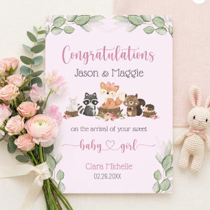 Pink New Baby Girl Personalized Congratulations Card