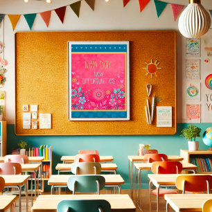 Pink New Day Inspiring Quote Floral Inspirivity Poster