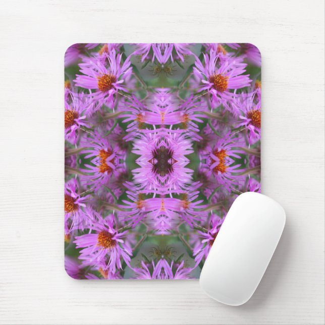 Pink New England Aster Flowers Abstract Mouse Pad (With Mouse)
