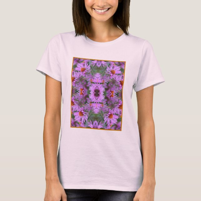 Pink New England Aster Flowers Abstract T-Shirt (Front)
