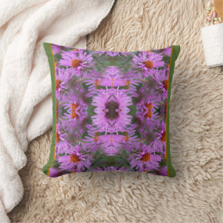 Pink New England Aster Flowers Abstract Throw Pillow