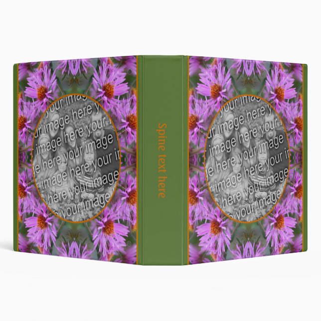 Pink New England Aster Flowers Add Your Own Photo 3 Ring Binder (Background)