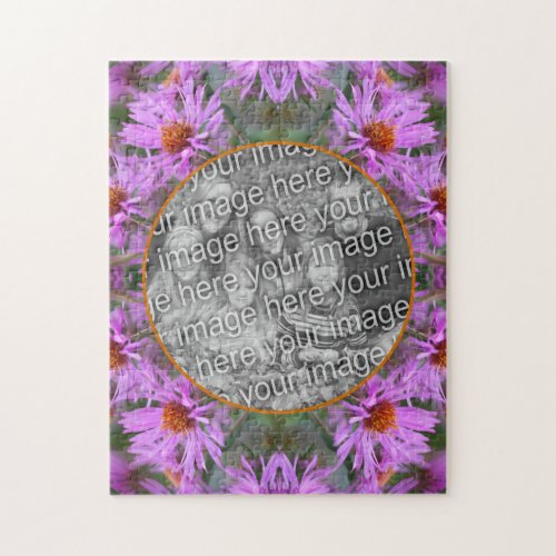 Pink New England Aster Flowers Add Your Photo Jigsaw Puzzle