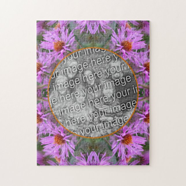 Pink New England Aster Flowers Add Your Photo Jigsaw Puzzle (Vertical)