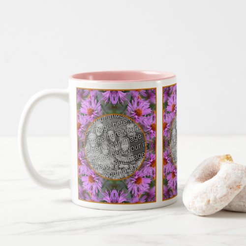 Pink New England Aster Flowers Add Your Photo Two_Tone Coffee Mug
