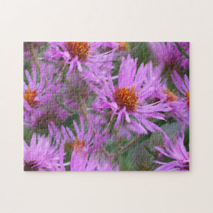 Pink New England Asters Flower Art Jigsaw Puzzle