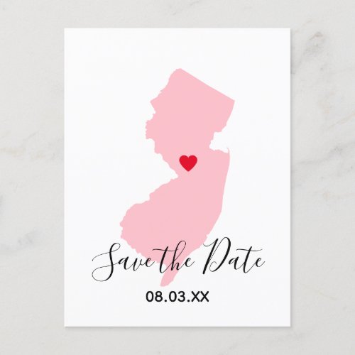 Pink New Jersey Red Heart Save the Date Announcement Postcard