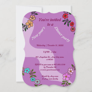 Pink New Year's dinner party with floral wreath Invitation
