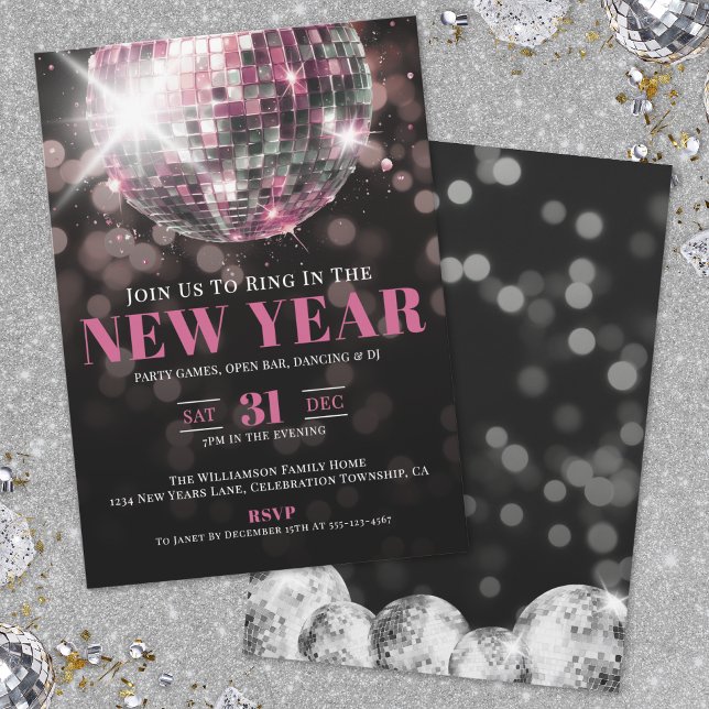 Pink New Year's Eve Party Invitation (Pink New Year's Eve Party Invitation)