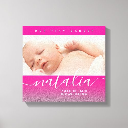 Pink Newborn Baby Photo Glitter Canvas Print