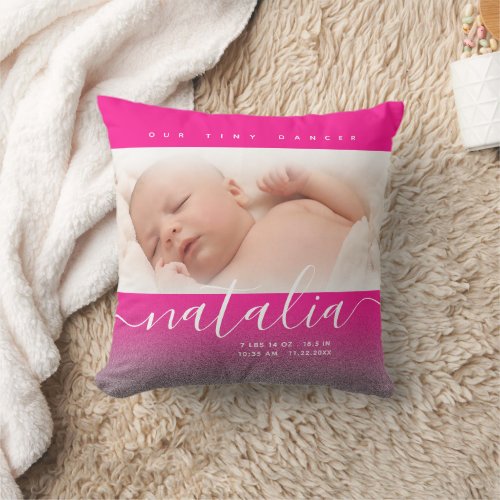 Pink Newborn Baby Photo Glitter Throw Pillow