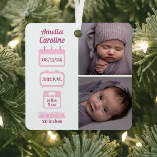 Pink Newborn Birth Stats Metal Ornament