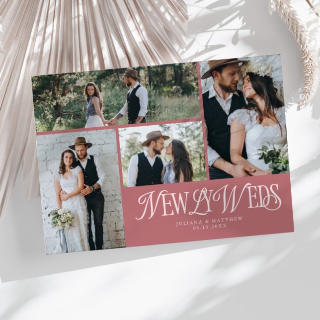 Pink Newlyweds Multi Photo Wedding Announcement (Creator Uploaded)