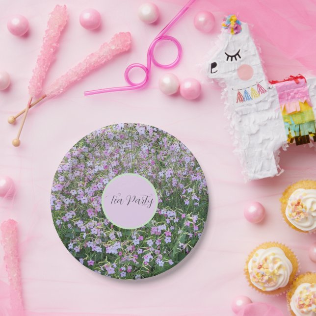 Pink Nicotiana Floral Tea Party Paper Plates (Party)
