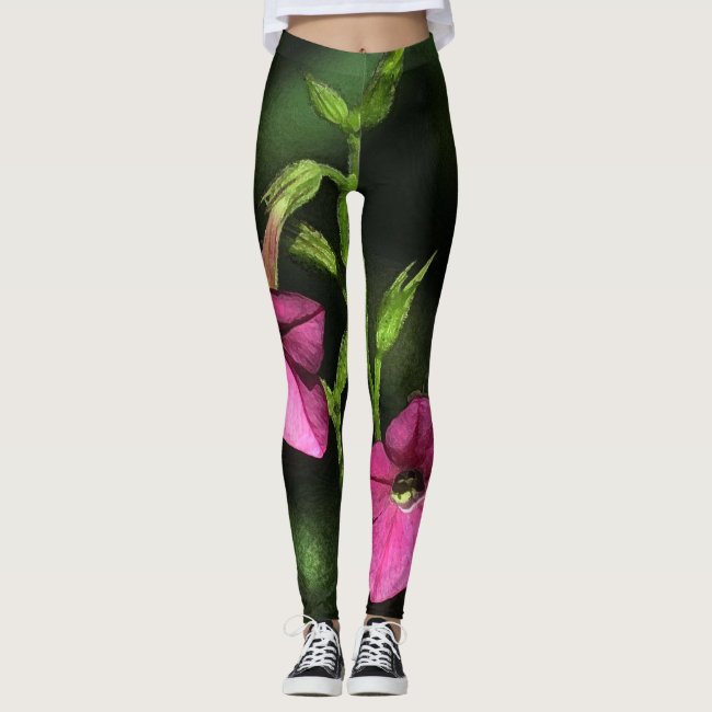 Pink Nicotiana Flower Abstract Pattern Leggings