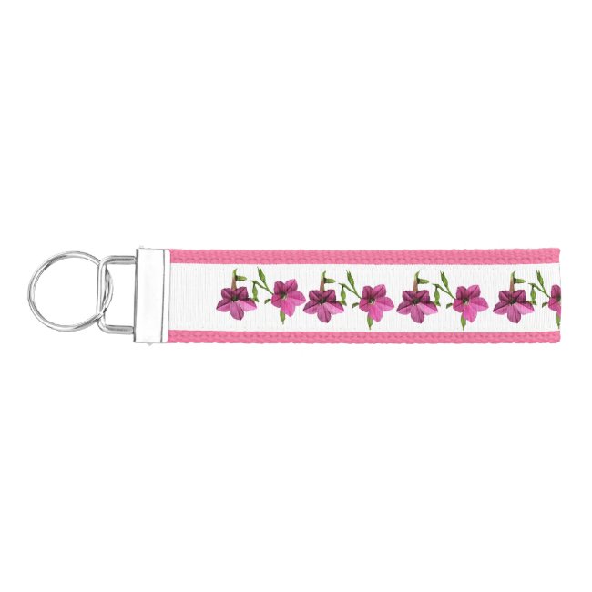 Pink Nicotiana Flower Pattern Wrist Keychain