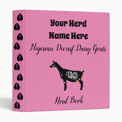 Pink Nigerian Dwarf Dairy Goat Herd Book 3 Ring Binder